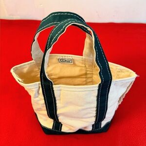 Vintage L.L. Bean Canvas Micro Mini Boat and Tote Bag in Cream w/Green Trim EUC